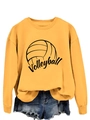 Dettaglio della felpa giallo zenzero con stampa pallavolo e finiture a costine - S / Giallo (Carattere Nero)