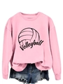 Dettaglio della felpa rosa a girocollo con stampa nera di pallavolo e trama in cotone - S / Rosa (Testo Nero)