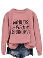 Detail of World's Best Grandma print on pink crewneck sweatshirt with ribbed cuffs - Rose Gold