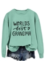 Close-up of mint green sweatshirt with rib-knit neckline and Grandma text print - Mint Green
