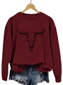 Détail du sweat-shirt bordeaux à manches longues avec imprimé graphique tête de taureau noir - Bordeaux