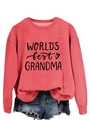 Detail of red long sleeve sweatshirt featuring WORLD'S best GRANDMA print and heart - Bright Red