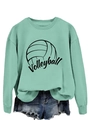 Dettaglio felpa girocollo verde menta con stampa pallavolo e pantaloncini di jeans - S / Verde Chiaro (Testo Nero)
