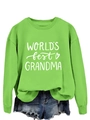 Detailed view of World's Best Grandma print on grass green long sleeve cotton sweatshirt - Grass Green