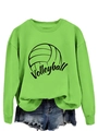 Dettaglio felpa girocollo verde neon con stampa pallavolo e pantaloncini di jeans - S / Verde Neon (Carattere Nero)