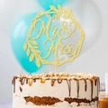 Golden glitter Mr & Mrs cake topper with hexagon frame for wedding cake decoration - Gold