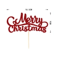 Topper per torta Merry Christmas rosso glitterato con bastoncino in legno per festa Natale - Glitter Rosso Merry Christmas Prodotto Finito