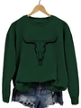 Felpa verde scuro con stampa teschio di toro e pantaloncini di jeans strappati - S / verde scuro