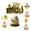 Set decorazioni per torta a tema ape con glitter dorati per il primo compleanno bimbi - Oro Nero