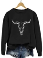 Sweat-shirt noir à manches longues avec imprimé crâne de taureau blanc et short en jean - Noir