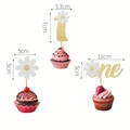 3-piece white daisy and glitter gold One cake toppers for first birthday party decorations - Daisy 1st Birthday Theme