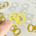 Détails de confettis scintillants numéro 50 or et argent pour décoration de 50e anniversaire - Chiffre 50