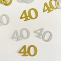 Sparkling number 40 party confetti in gold and silver colors for 40th birthday decorations - Number 40