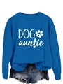 Close-up of navy blue crewneck sweatshirt with white DOG auntie print and heart paw - S / Lake Blue (White Font)