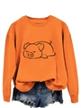 Detail van oranje crewneck sweatshirt met zwarte varkensprint en zachte katoenen stof - S / Oranje (Zwarte Print)