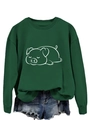 Detail van donkergroene sweater met minimalistische varkensprint en geribbelde manchetten - S / Donkergroen (Witte Print)