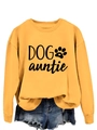 Détail du slogan Dog Auntie et de l'empreinte sur un sweat-shirt jaune à col rond - S / Jaune (Police Noire)