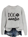 Détail du sweat gris à col rond avec texte Dog Auntie noir et imprimé patte de chien - S / Gris (Police Noire)