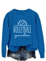 Détail d'un sweat bleu roi imprimé Volleyball Grandma et d'un short en jean - S / Bleu Lac (Police Blanche)