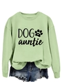 Détail du sweat vert clair Dog Auntie avec empreinte de patte et short en jean - S / Vert Olive (Police Noire)