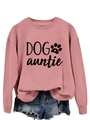Détail du sweat-shirt rose avec imprimé DOG auntie et col rond à bords côtelés - S / Or Rose (Police Noire)