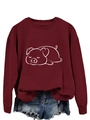 Detail of burgundy crewneck sweatshirt featuring a minimalist white pig graphic print - S / Wine Red (White Print)