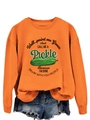 Detail van oranje sweatshirt met ronde hals, augurkprint en geribbelde boorden - S / Oranje