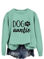 Détail d'un sweat vert menthe avec texte DOG auntie et motif de patte de chien - S / Vert Clair (Police Noire)