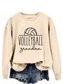 Détail du sweat-shirt beige avec imprimé Volleyball Grandma et texture en coton doux - S / Sable (Police Noire)