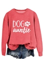 Détail du sweat rose corail Dog Auntie avec motif cœur et empreinte de patte - S / Rouge (Police Blanche)