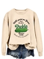 Detailopname van abrikooskleurige sweatshirt met groene augurk illustratie en tekst - S / Zandkleur