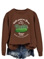 Close-up of brown crewneck sweatshirt featuring a funny pickle graphic and ribbed cuffs - S / Coffee