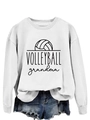Close-up of white long sleeve sweatshirt featuring Volleyball Grandma print and crew neck - S / White (Black Font)