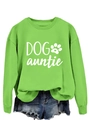 Détail du sweat vert fluo à col rond avec motif DOG auntie blanc et icône de patte - S / Vert Fluorescent (Police Blanche)