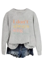 Detail of light grey sweatshirt with ribbed cuffs and sing-themed graphic print - S / Gray