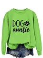 Détail du sweat à col rond vert fluo avec texte Dog Auntie noir et motif de patte - S / Vert Fluorescent (Police Noire)