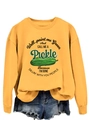 Close-up of bright yellow sweatshirt featuring a pickle graphic and funny text detail - S / Yellow