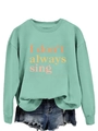 Close-up of mint green long sleeve sweatshirt featuring a colorful graphic text print - S / Light Green