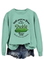 Close-up of light green sweatshirt featuring a pickle graphic and soft knitted texture - S / Light Green