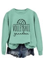 Detail of mint green sweatshirt with Volleyball Grandma print and blue denim shorts - S / Light Green (Black Text)