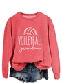 Detail of red crewneck sweatshirt featuring white Volleyball Grandma text and graphic - S / Red (White Font)