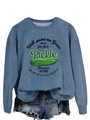 Detail of blue crewneck sweatshirt featuring a funny green pickle graphic and text print - S / Blue