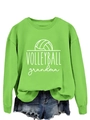 Detail of green volleyball grandma sweatshirt with ribbed cuffs and denim shorts - S / Neon Green (White Font)