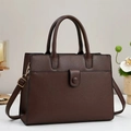 Deep coffee lychee grain leather tote bag with gold hardware for business women - Coffee