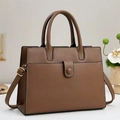 Brown lychee leather handbag with adjustable shoulder strap for women minimalist style - Brown