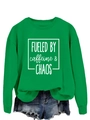 Sweat-shirt vert à manches longues avec texte Fueled by Caffeine and Chaos et short - S / Vert Herbe (Police Blanche)