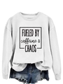 Close-up of white crewneck sweatshirt with black 'FUELED BY caffeine & CHAOS' text slogan - S / White (Black Font)