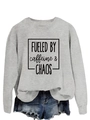 Detail of grey crewneck sweatshirt featuring black 'FUELED BY caffeine & CHAOS' print - S / Grey (Black Font)