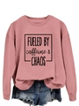 Detail of dusty rose sweatshirt with black slogan print and frayed denim shorts - S / Rose Gold (Black Font)