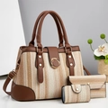 Set borse da donna 3 pezzi con trama a righe intrecciate e similpelle marrone - Cachi